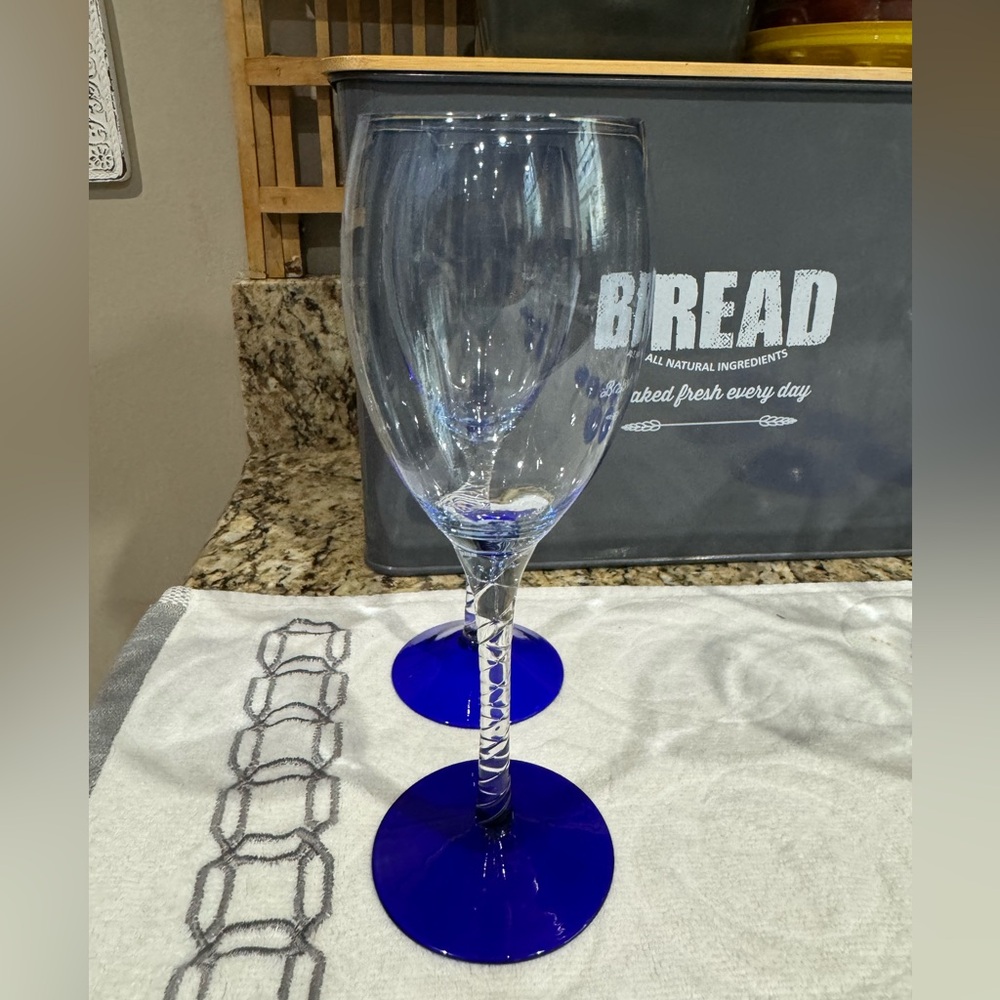 Hand Blown cobalt blue Wine Glasses
With Twisted Stem